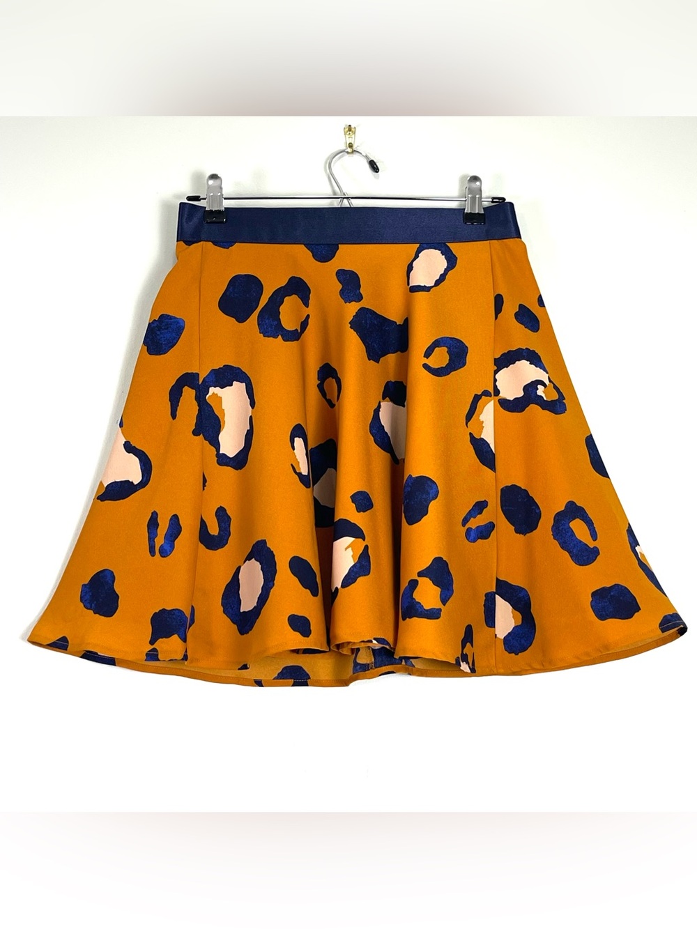 3.1 PHILLIP LIM Target Burnt Orange Navy Leopard Print Mini Full Skirt Size 6